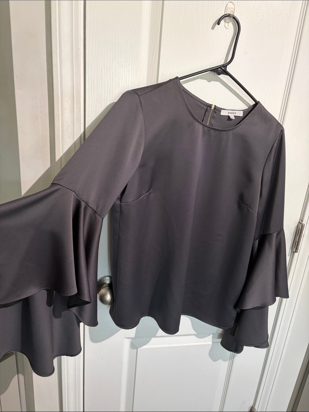 NWOT Anthropologie brand RO & DE Black Ruffle Sleeve Blouse